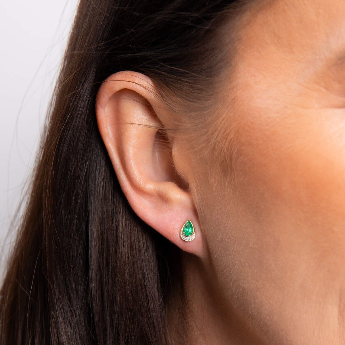 Teardrop Emerald & Diamond Stud Earrings 9ct MixedGold 375 Hallmark British Made