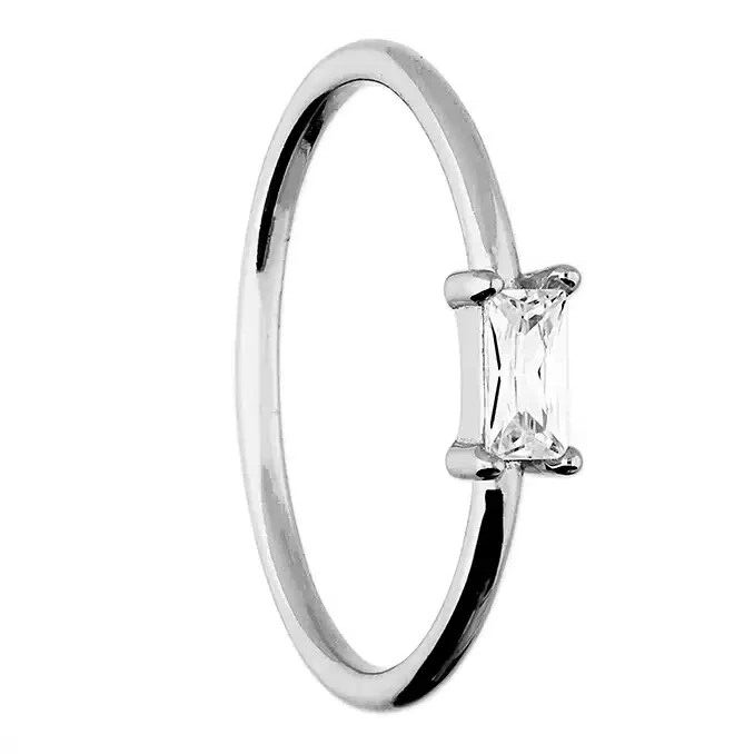 Baguette Solitaire Ring Sterling Silver 925 Hallmarked British Made Size L - Q