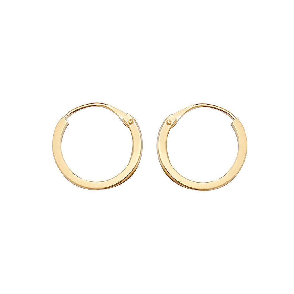 9ct Yellow Gold Sleeper Hoop Earrings 375 Hallmarked 8mm - 14mm Diameter