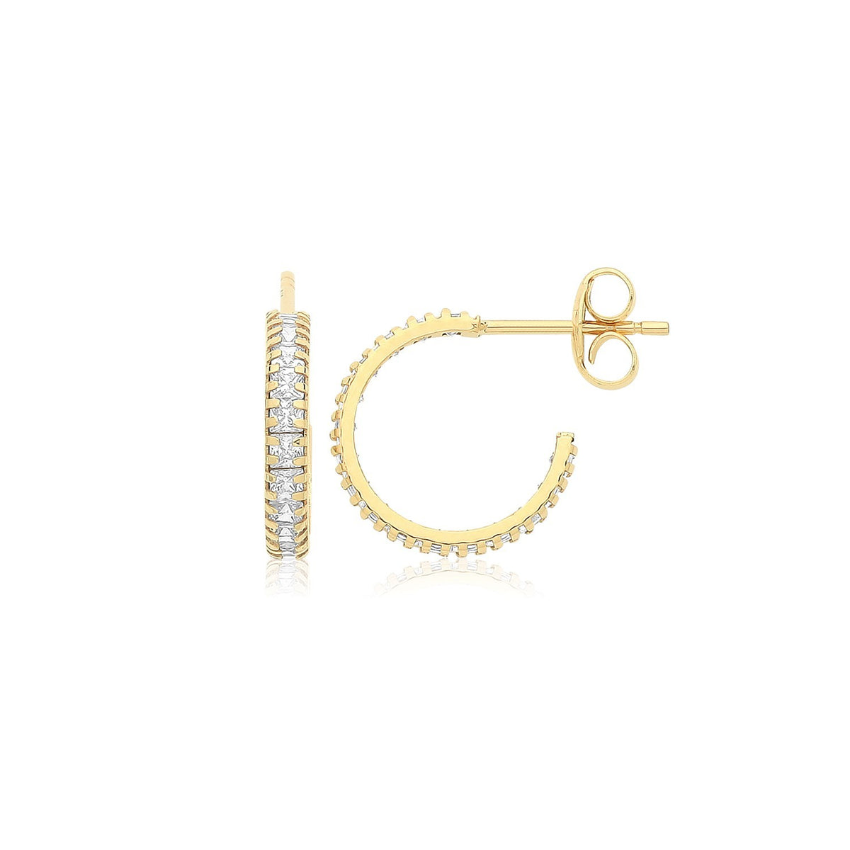 Channel Set Half Hoop Earrings 9ct Yellow Gold 375 Hallmarked Brand New Boxed