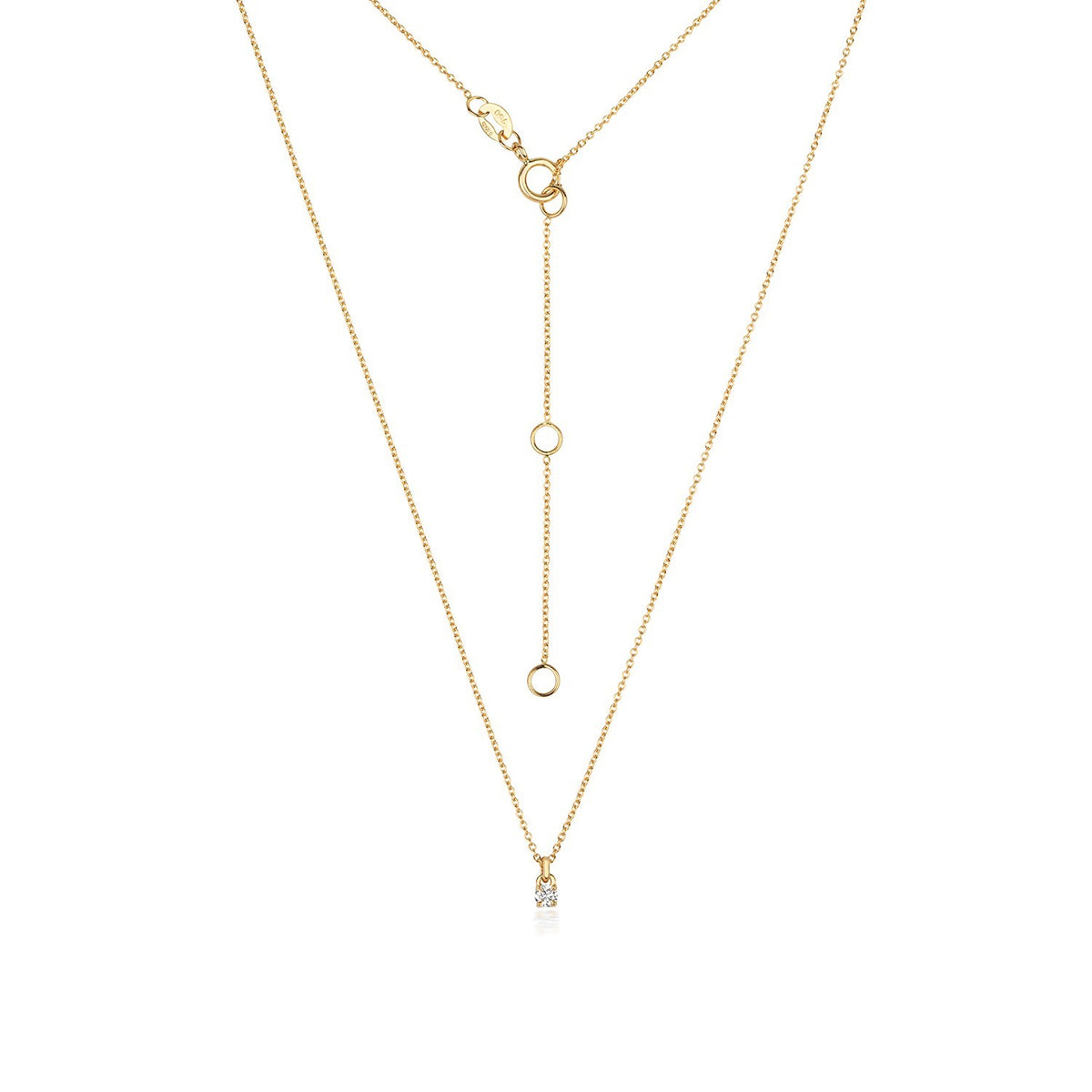 1 Natural Diamond 4 Claw Necklace 18ct Yellow Gold Hallmarked British Made
