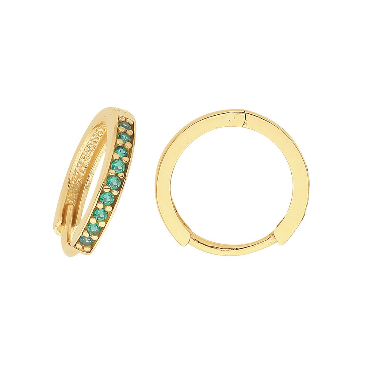 9ct Yellow Gold Emerald Hoop Earrings British Made 375 Hallmark Brand New Boxed
