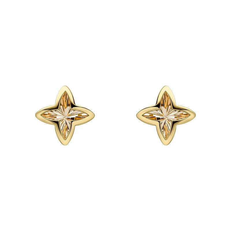 Floral Stud Earrings 9ct Yellow Gold 375 Hallmarked British Made
