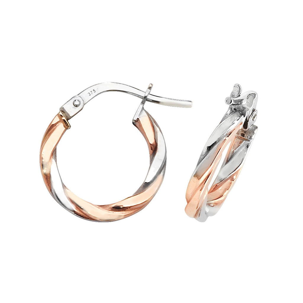 9ct White/Rose Gold Ribboned Hoop Earrings 375 Hallmarked 8mm - 30mm Diameter