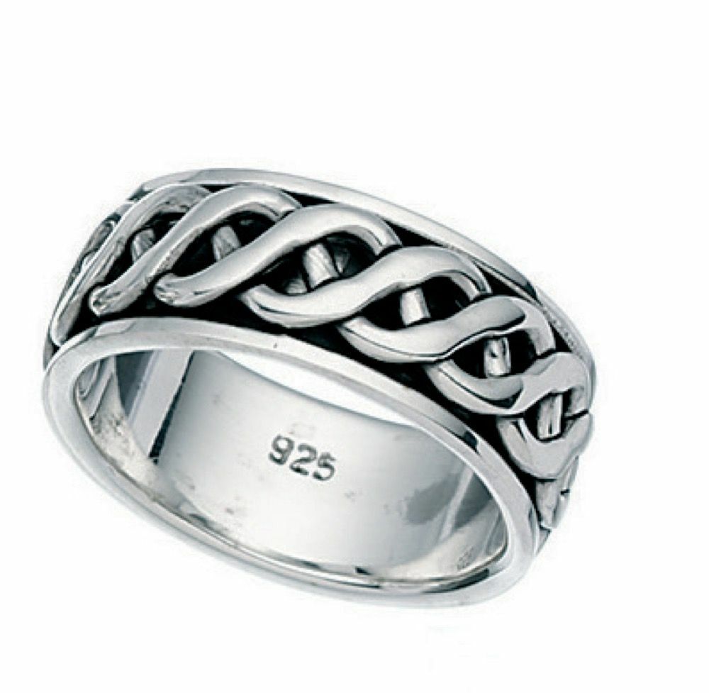 Sterling Silver Gents Ring Twist Design Spinner Hallmarked Size P-Z British Made
