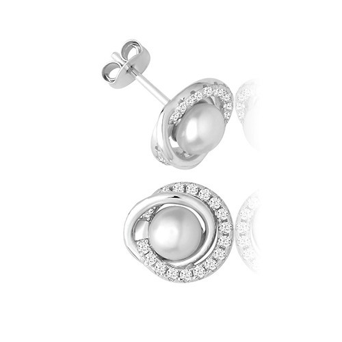 Pearl Swirl Halo Stud Earrings Sterling Silver 925 Hallmarked British Made
