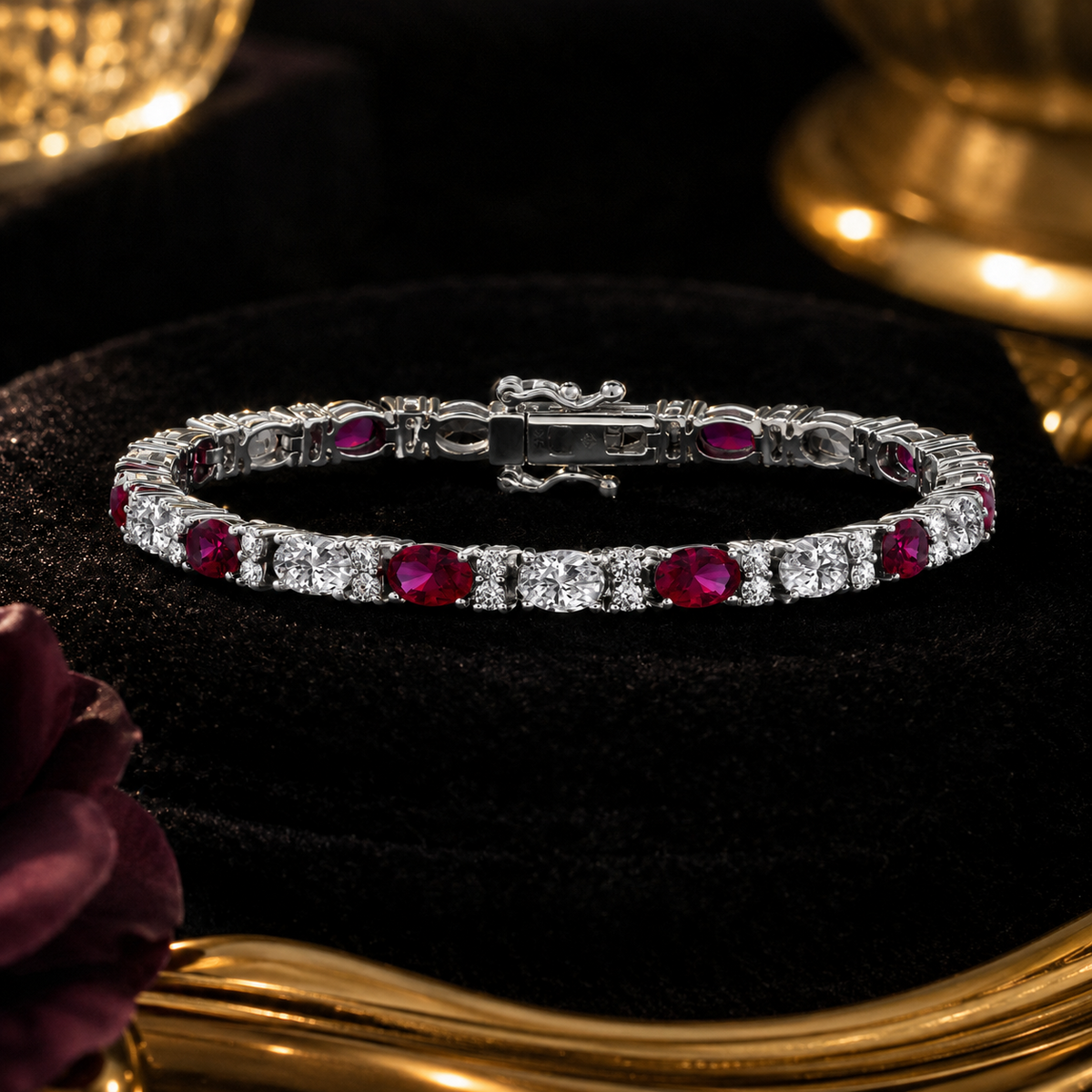 Natural Oval Ruby Tennis Bracelet Sterling Silver 925 Hallmarked Brand New