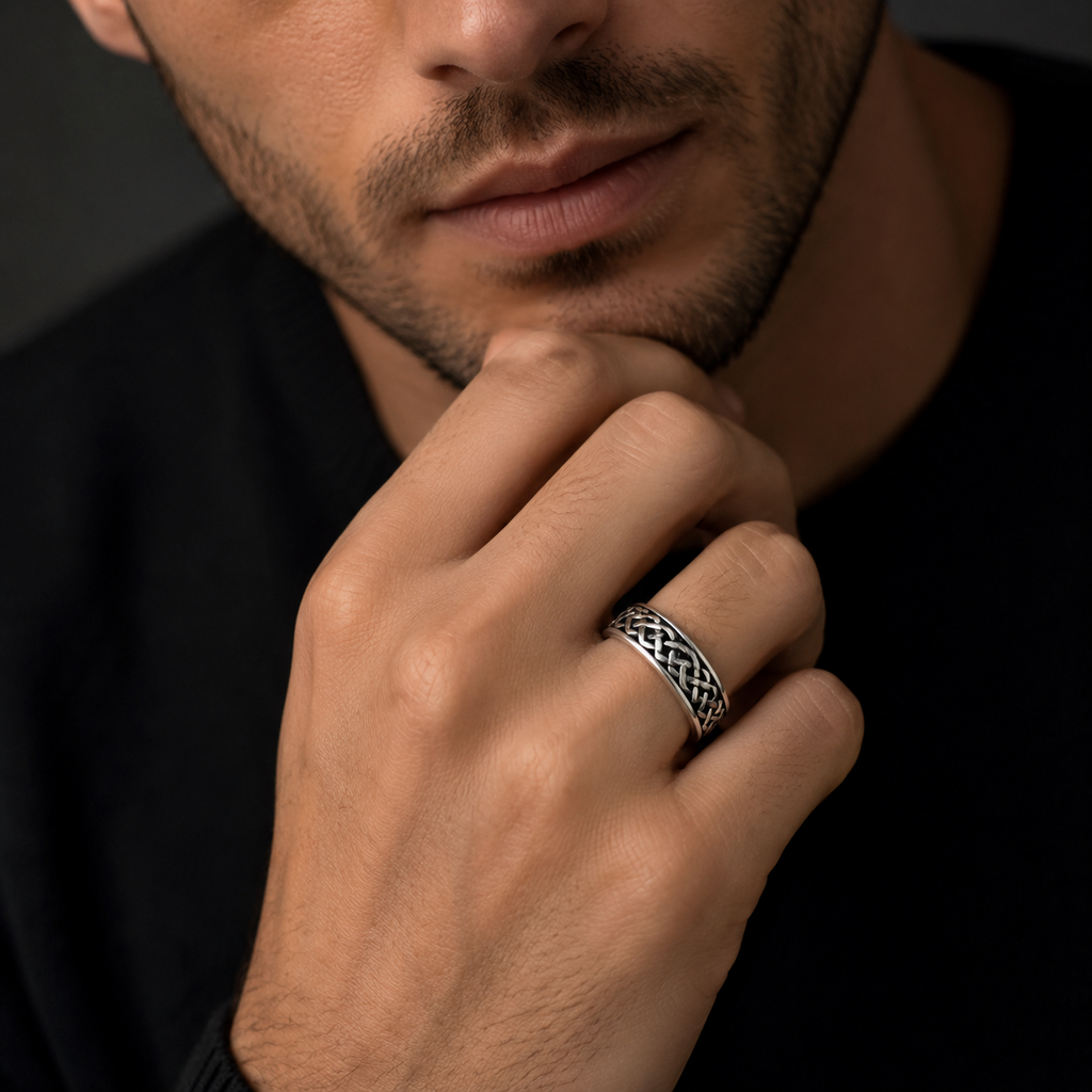 Men's Sterling Silver Celtic Ring Wedding Band Gents 925 Hallmark Sizes R - Z