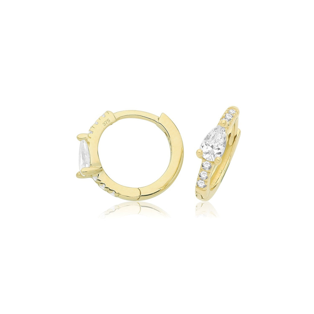 9ct Yellow Gold 7 Stone Hoop Earrings British Made 375 Hallmark Brand New Boxed