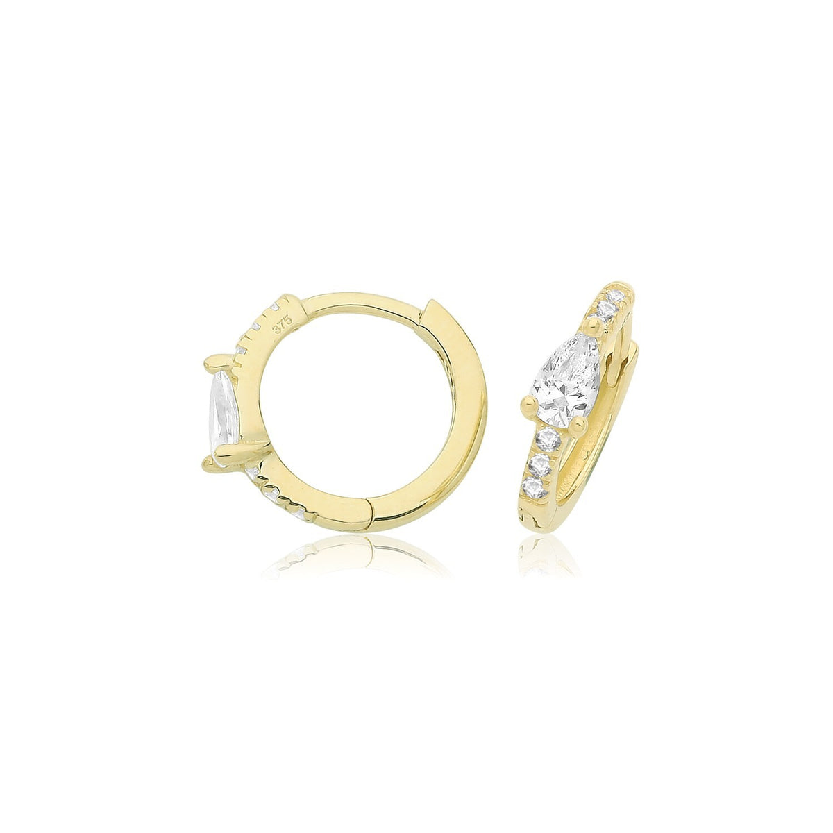 9ct Yellow Gold 7 Stone Hoop Earrings British Made 375 Hallmark Brand New Boxed