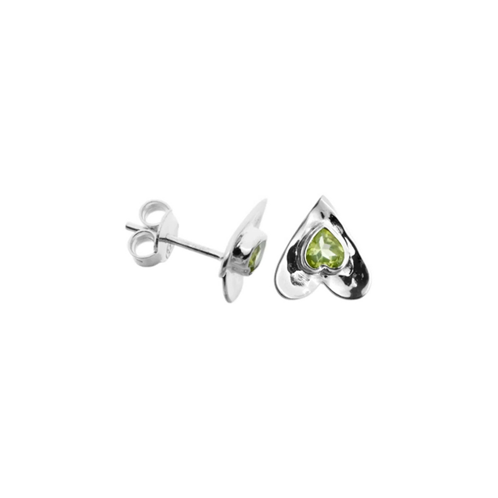 Peridot Heart Stud Earrings Sterling Silver 925 Hallmarked Brand New Boxed