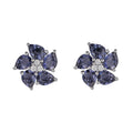 Iolite And Diamond Flower Earrings 9ct White Gold 375 Hallmarked British Made