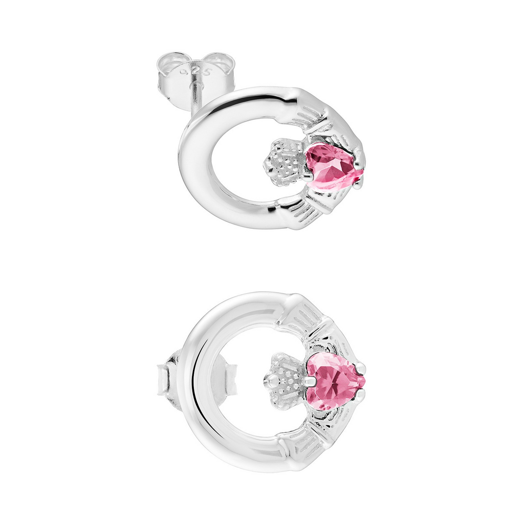 Pink Topaz Claddagh Stud Earrings Sterling Silver 925 Hallmarked British Made