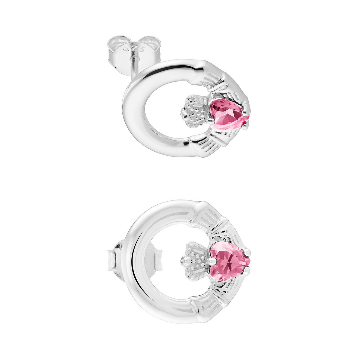 Pink Topaz Claddagh Stud Earrings Sterling Silver 925 Hallmarked British Made