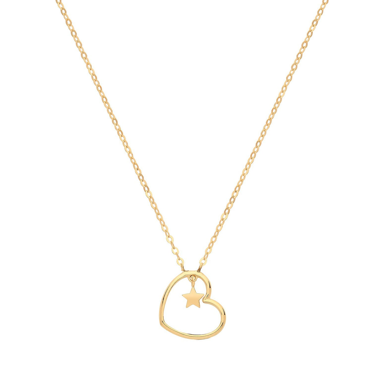 Ladies Asymmetrical Heart Necklace 9ct Yellow Gold 375 Hallmarked British Made