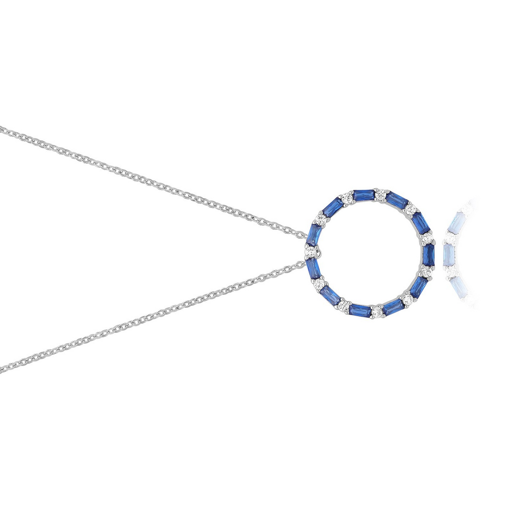 Sapphire Baguette Circle Necklace Sterling Silver 925 Hallmarked British Made