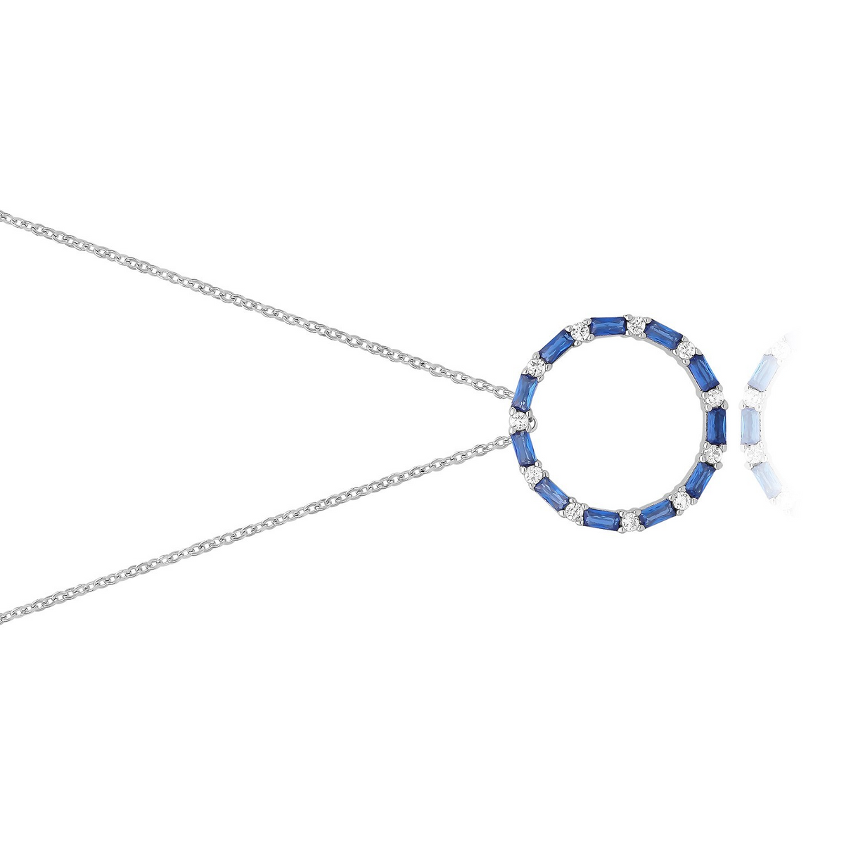Sapphire Baguette Circle Necklace Sterling Silver 925 Hallmarked British Made