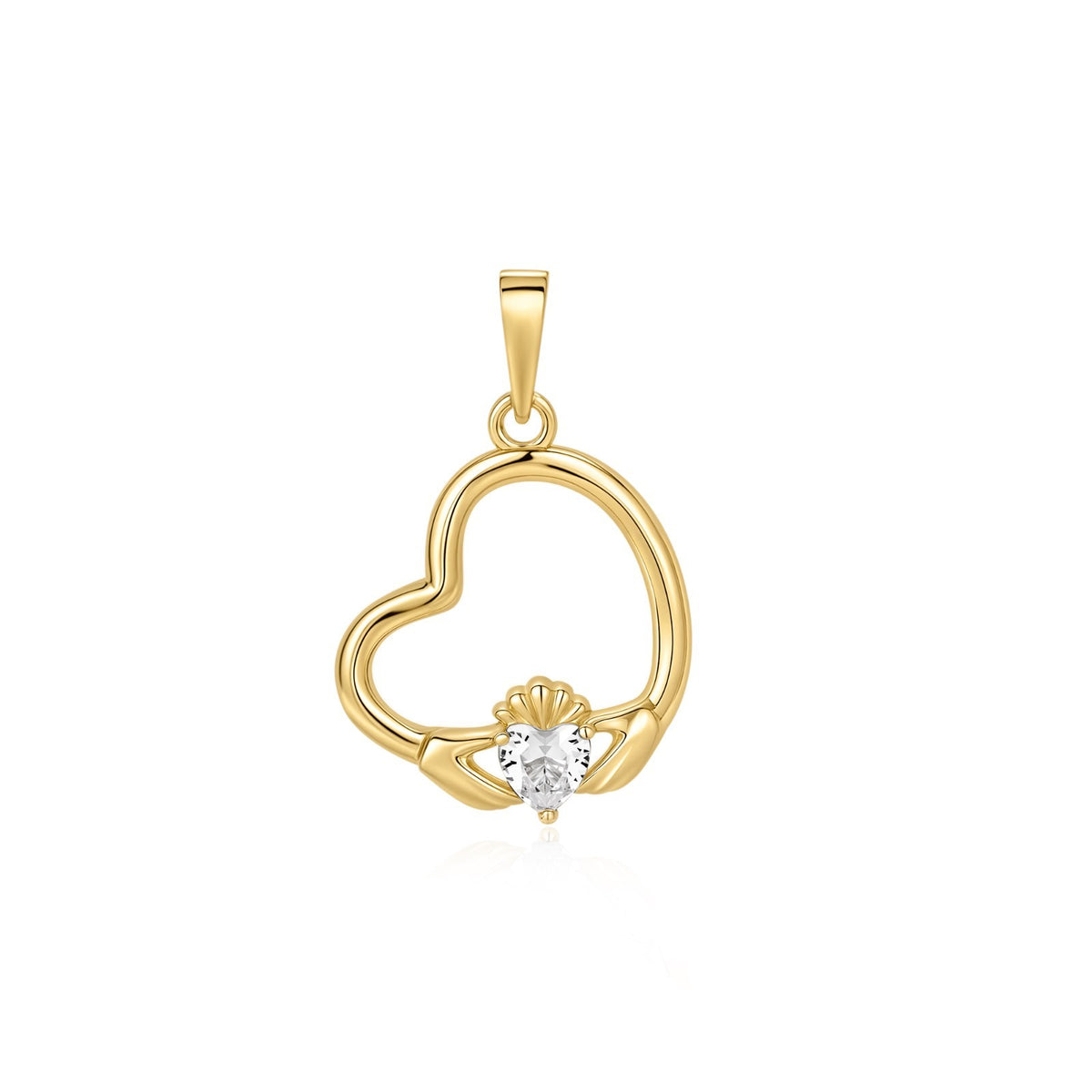 Heart Claddagh Pendant 9ct Yellow Gold Plated Hallmarked All Chain Lengths