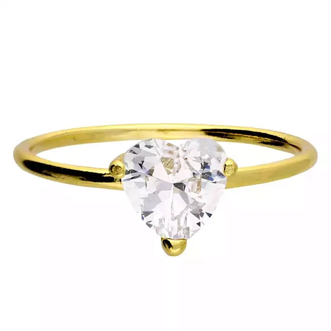 Solitaire Heart Ring 14ct Yellow Gold Plated Hallmarked British Made Size K - Q