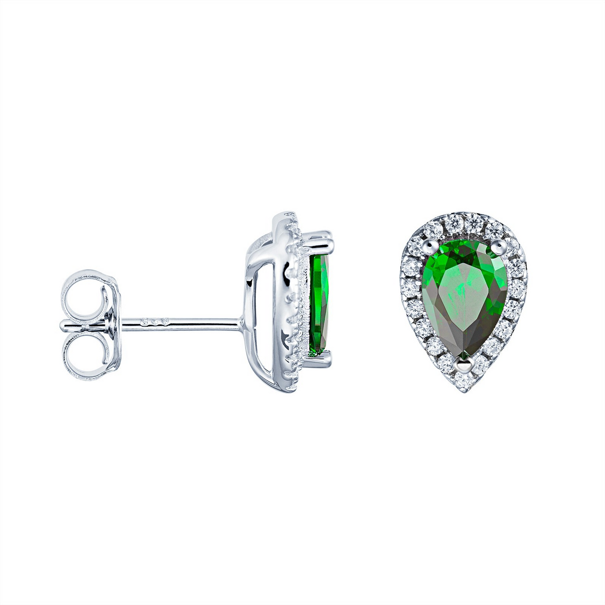 Natural Emerald Pear Stud Earrings Sterling Silver 925 Hallmarked British Made