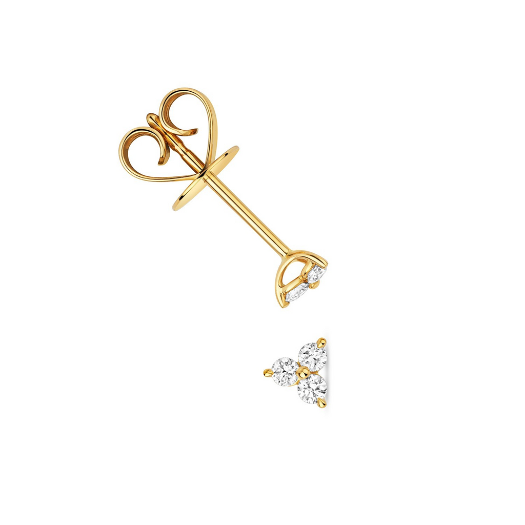 3 Natural Diamond Stud Earrings 18ct Yellow Gold Hallmarked British Made