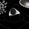 Men's Black Onyx Ring Oval Signet Solid Sterling Silver Size 925 Hallmark O - Z 