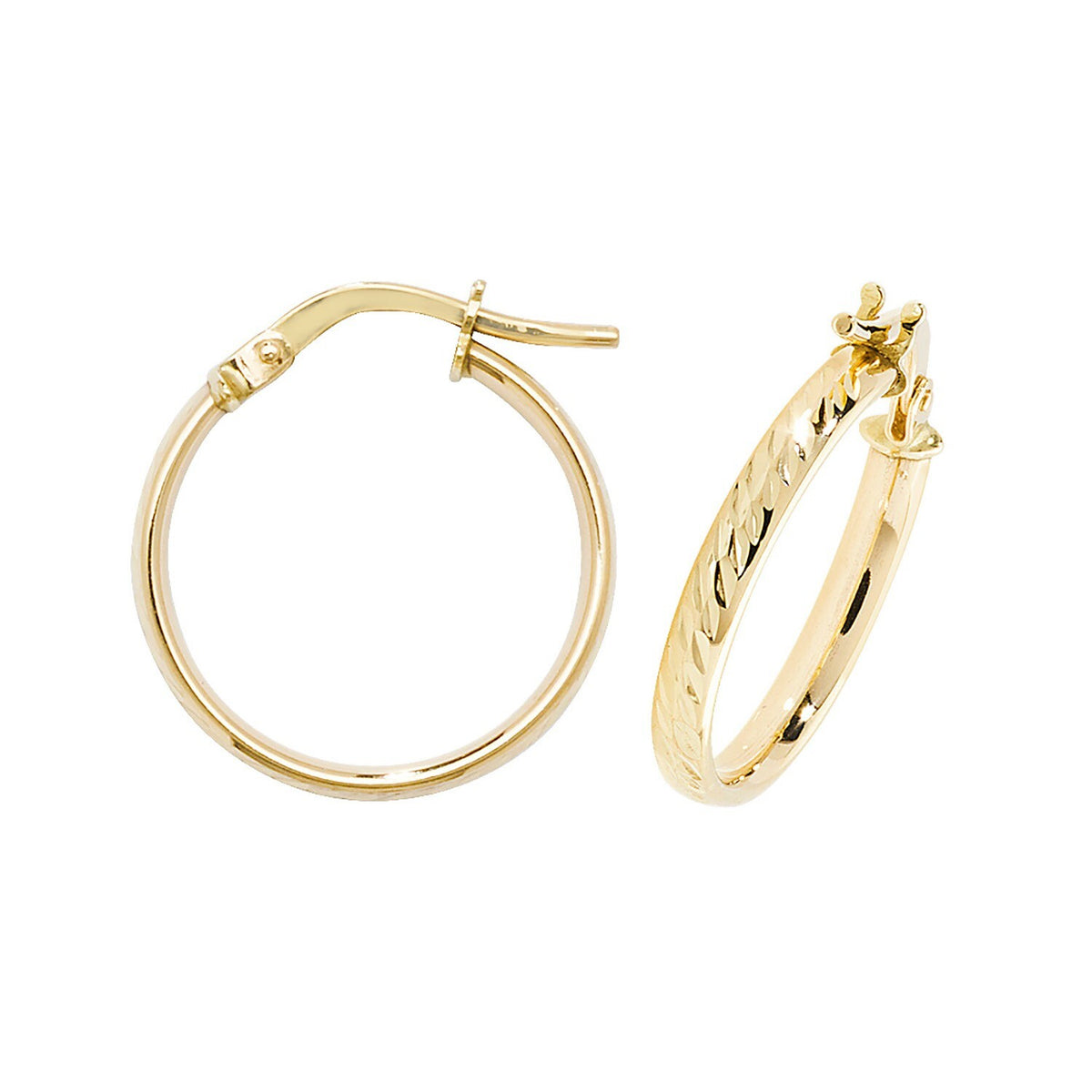 9ct Yellow Gold Diamond Cut Hoop Earrings 375 Hallmarked 8mm - 20mm Diameter