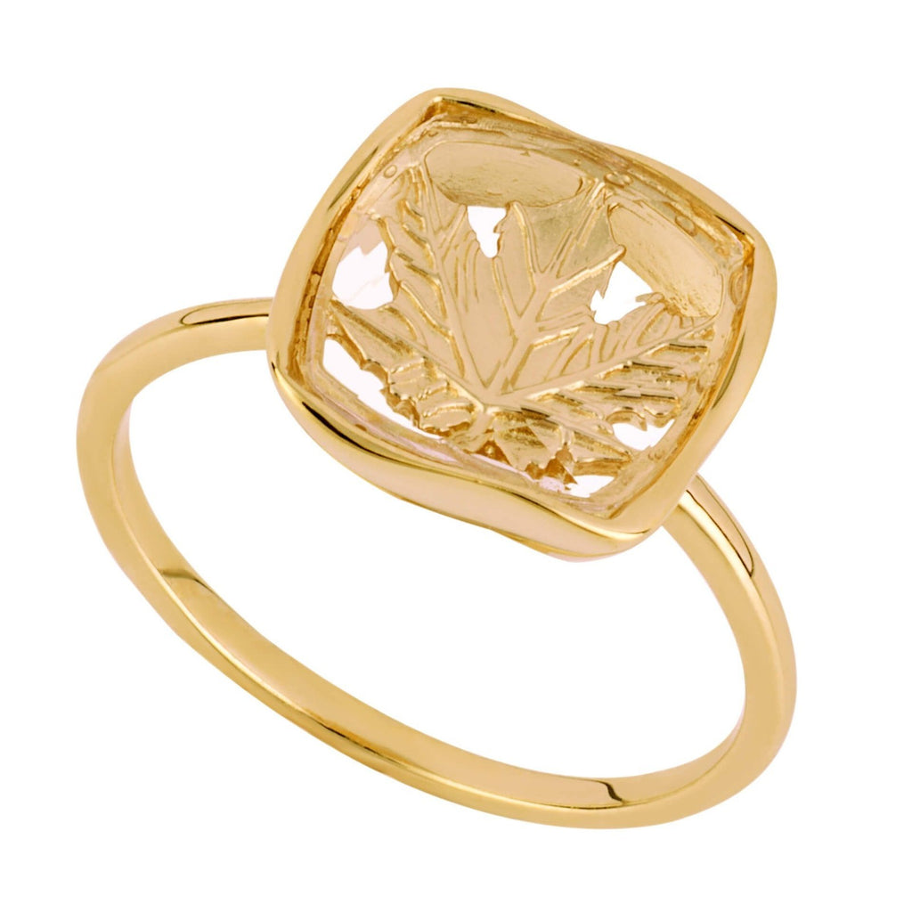 Enclosed Leaf Ring 9ct Gold Plated 925 Hallmarked British Made Size K- S