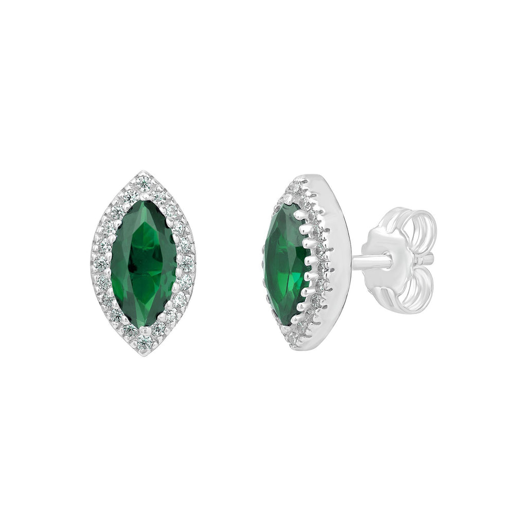 Natural Emerald Marquise Earrings Sterling Silver 925 Hallmarked British Made