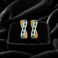 Natural Emerald Diamond Drop Hoop Earrings 9ct Multi Tone Gold 375 Hallmarked