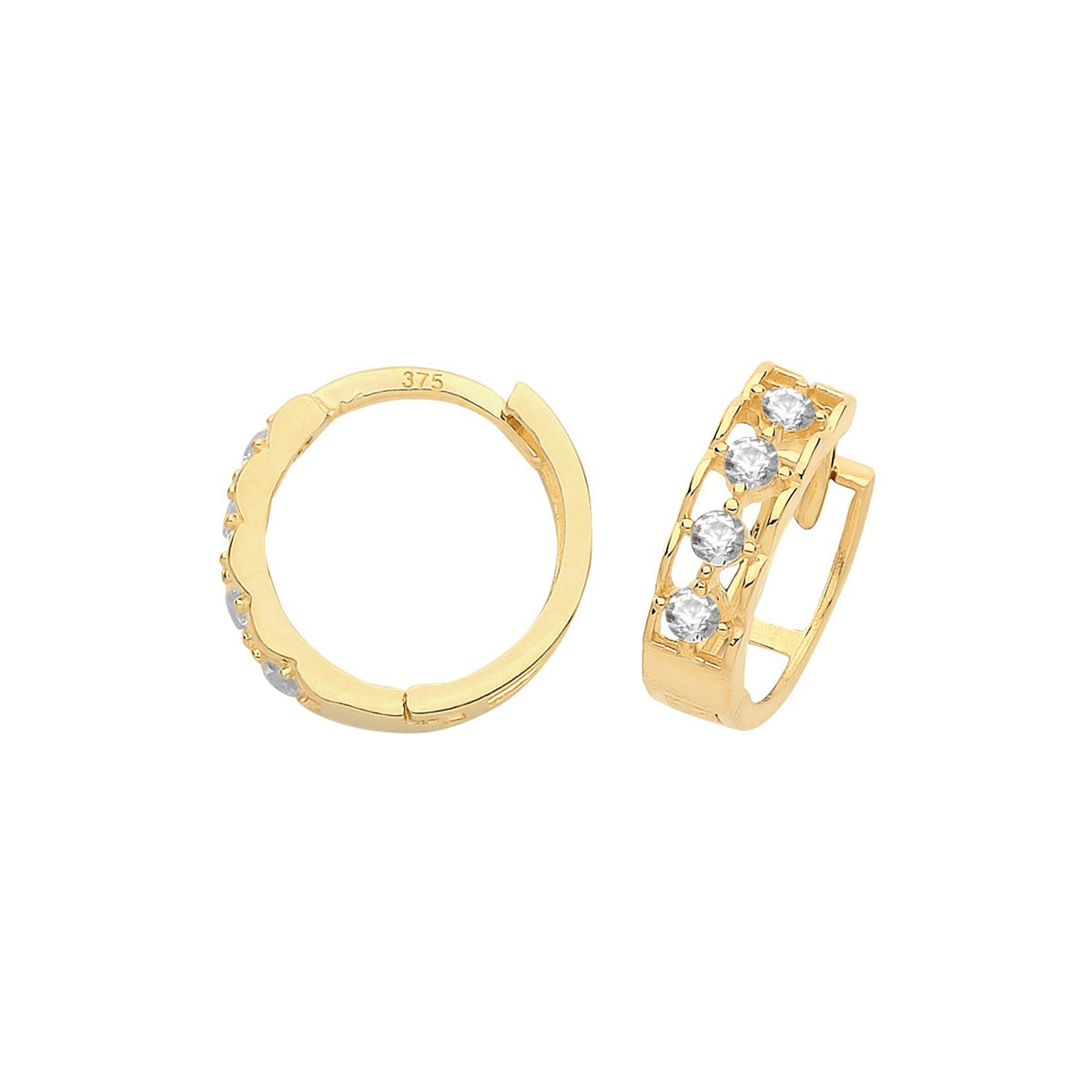 Mens 4 Stone Huggie Hoop Earring 9ct Yellow Gold 375 Hallmarked Brand New Boxed