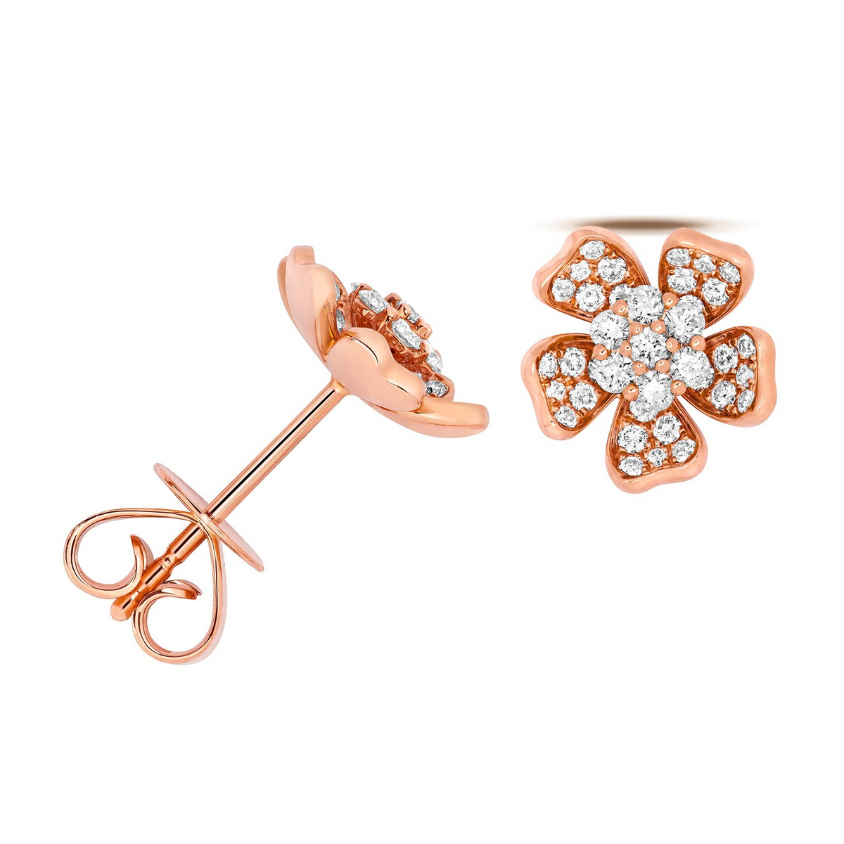 37 Natural Diamond Floral Stud Earrings 18ct Rose Gold Hallmarked British Made