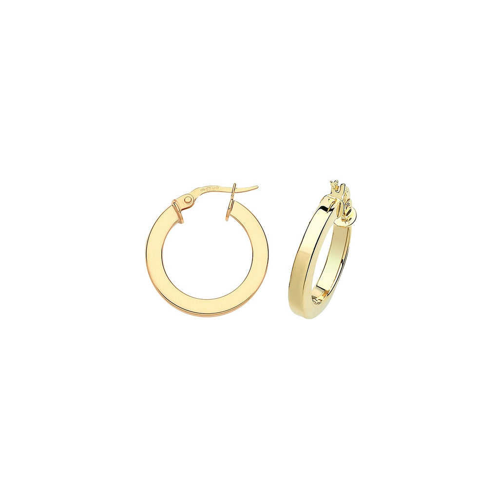9ct Yellow Gold Hoops SQ Tube 375 Hallmarked 15mm - 40mm Diameter British Made