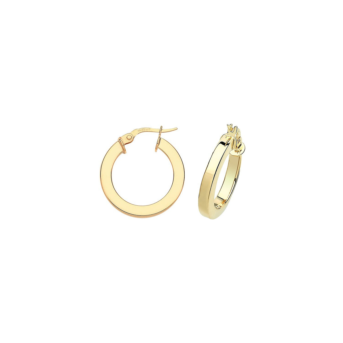 9ct Yellow Gold Hoops SQ Tube 375 Hallmarked 15mm - 40mm Diameter British Made