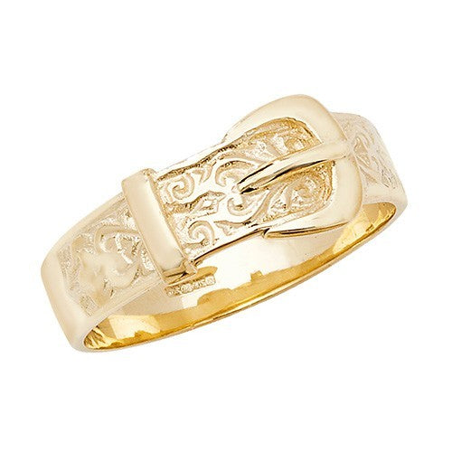 Mens 9ct Yellow Gold Buckle Ring 375 Hallmarked British Made Size O - T