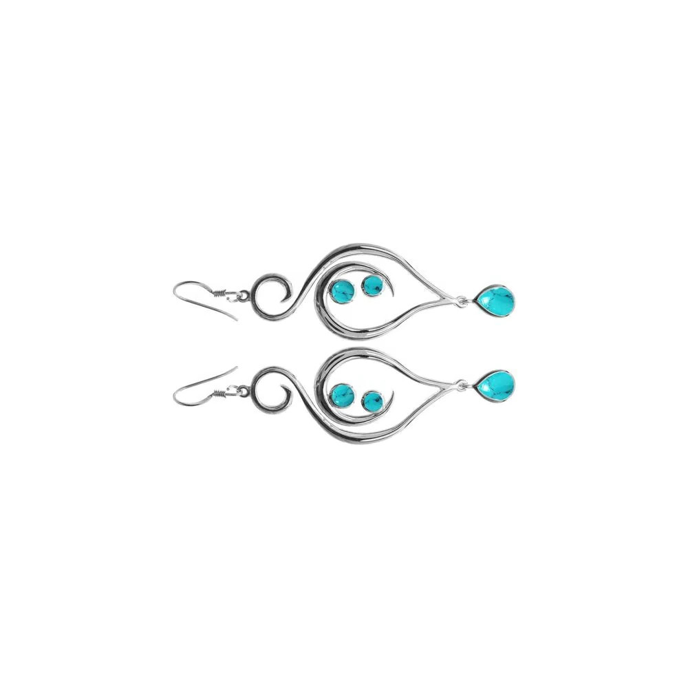 Natural Turquoise Large Swirl Earrings Sterling Silver 925 Hallmark British Made