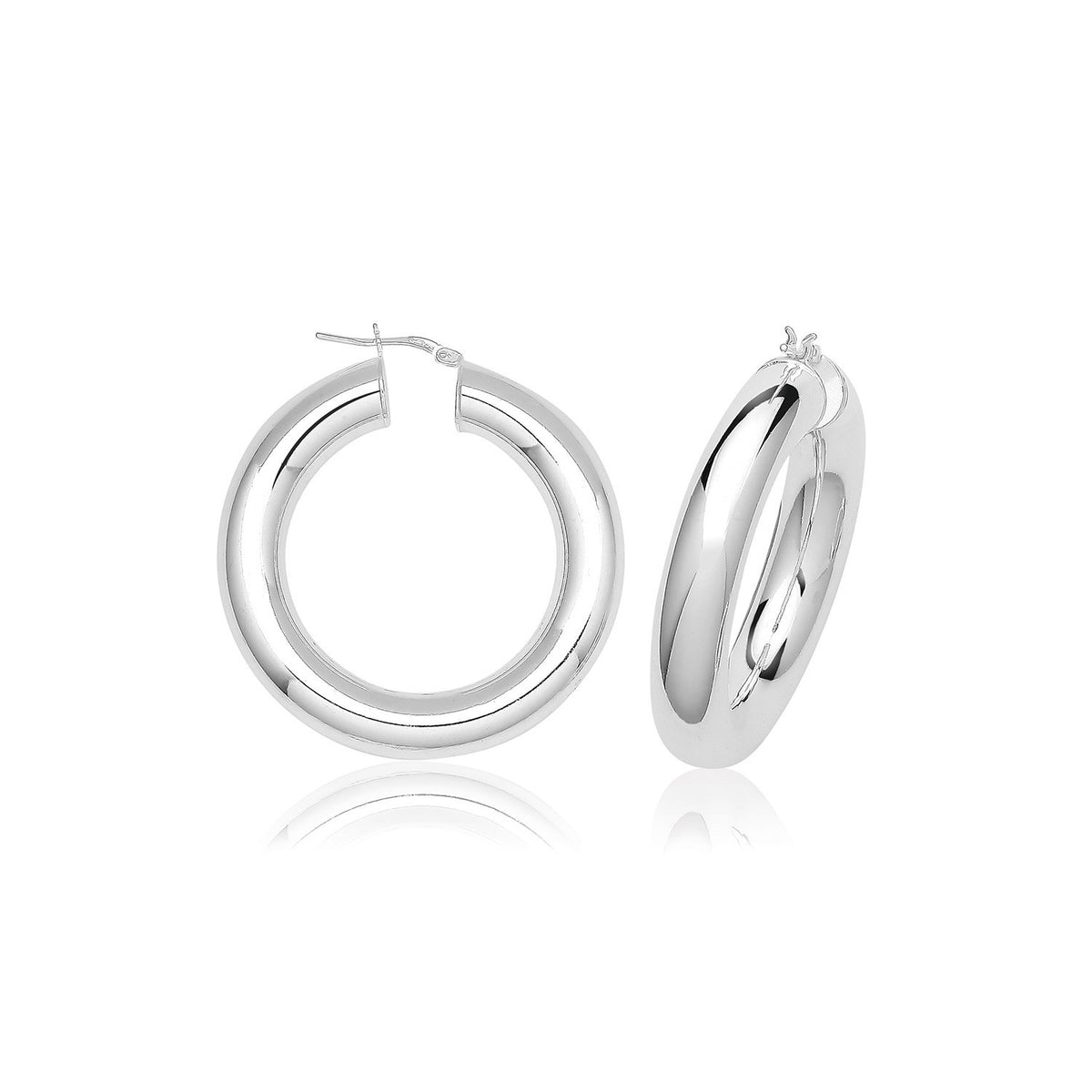 Plain Chunky Sterling Silver Hoops 925 Hallmarked 15mm - 50mm Diameter