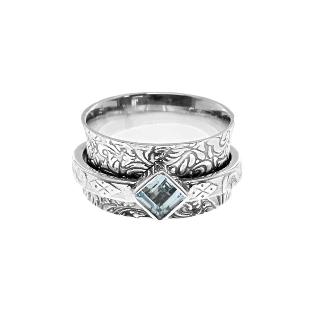 Vinal Blue Topaz Spinner Ring Sterling Silver 925 Hallmarked Size K - T