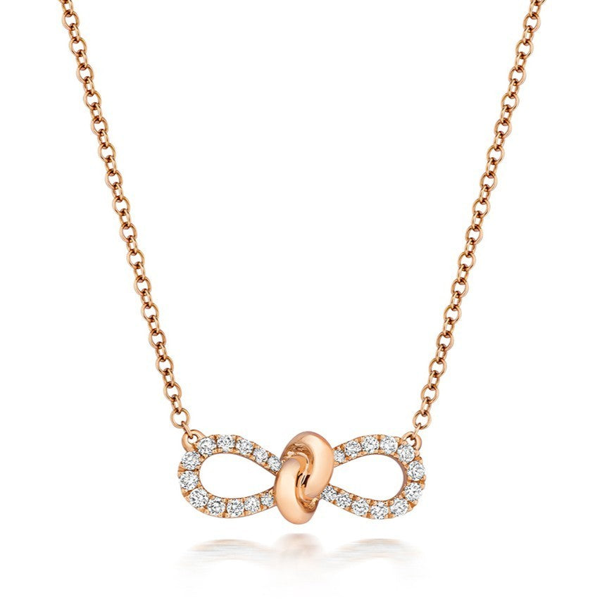 24 Natural Diamond Bow Necklace 18ct Rose Gold Hallmarked British Made