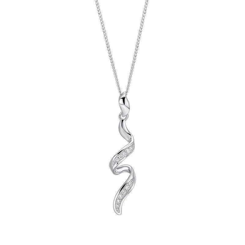 Natural Diamond Twist Pendant 9ct White Gold 375 Hallmarked British Made