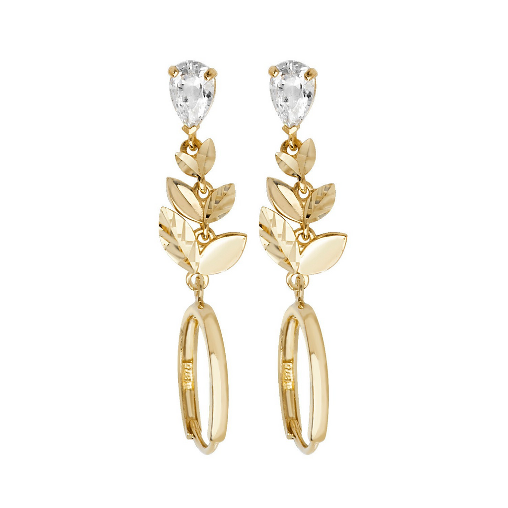 Floral Teardrop Drop Hoop Earrings 9ct Yellow Gold 375 Hallmark Brand New Boxed