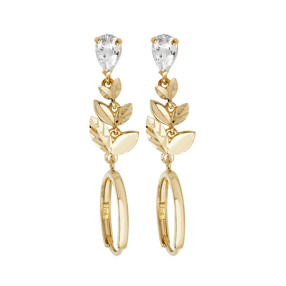 Floral Teardrop Drop Hoop Earrings 9ct Yellow Gold 375 Hallmark Brand New Boxed