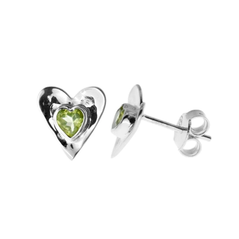 Peridot Heart Stud Earrings Sterling Silver 925 Hallmarked Brand New Boxed
