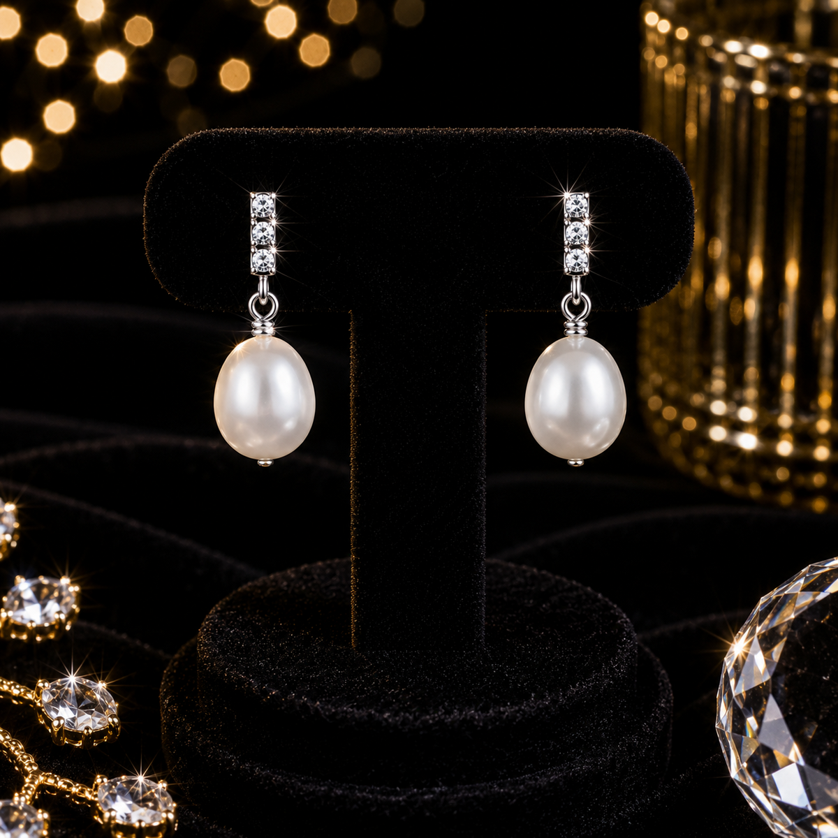 2 Stone Drop Pearl Earrings Sterling Silver 925 Hallmarked Brand New Boxed