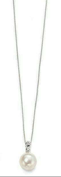 Natural Freshwater Pearl & Diamond Pendant White Gold Hallmarked British Made