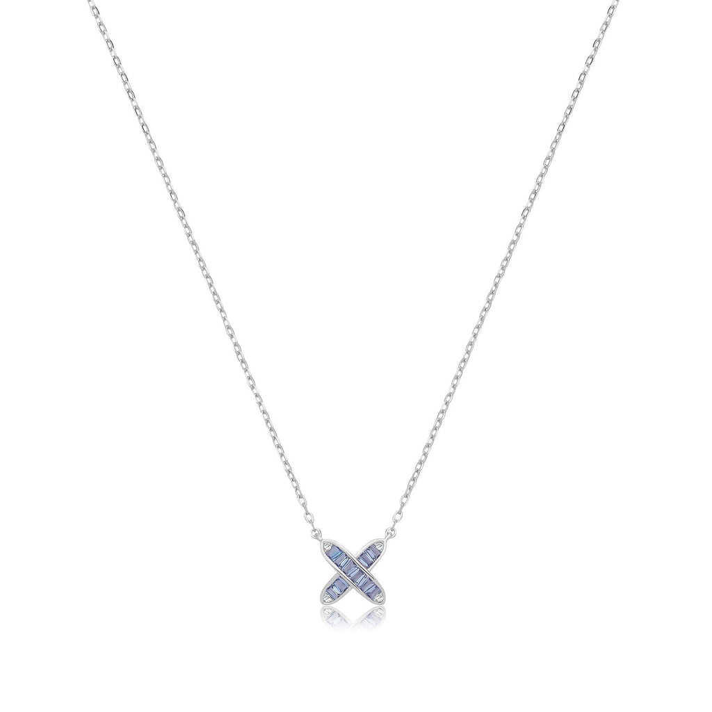 Sapphire Baguette Infinity Necklace Sterling Silver 925 Hallmarked British Made