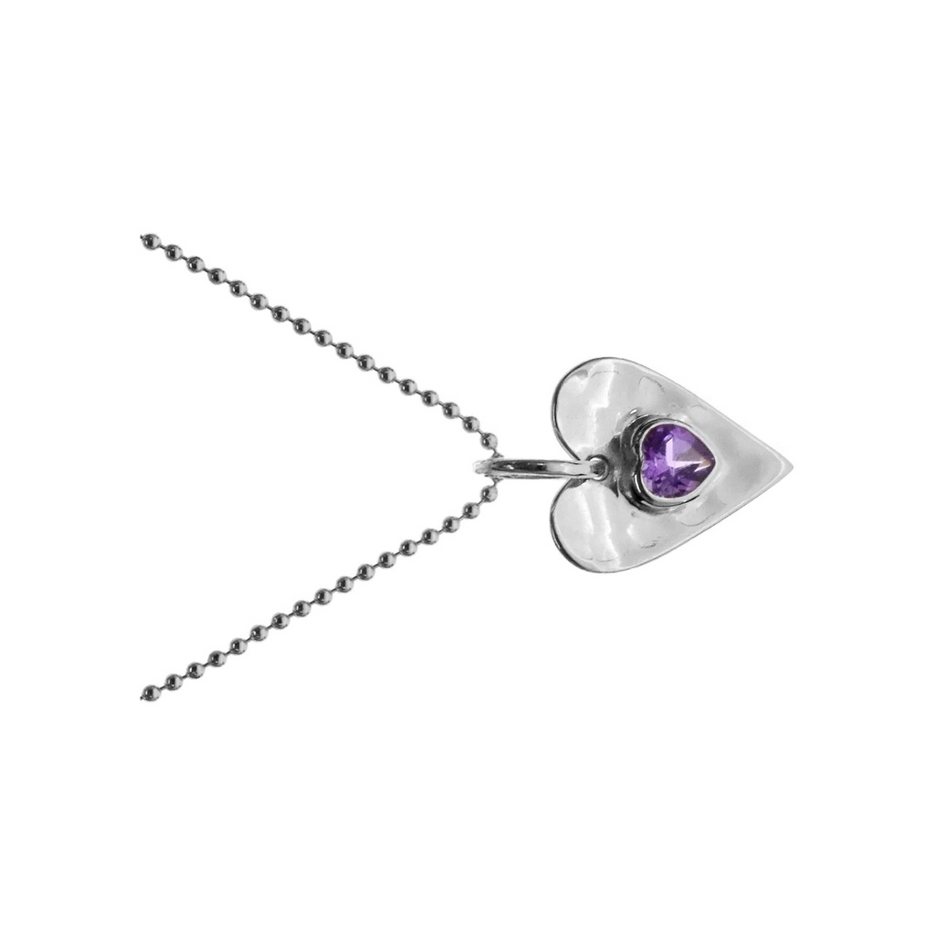 Heart Flush Amethyst Necklace Solid Sterling Silver 925 Hallmarked British Made