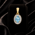 Oval Blue Topaz Diamond Pendant 9ct Multi Tone Gold 375 Hallmarked Chain Lengths