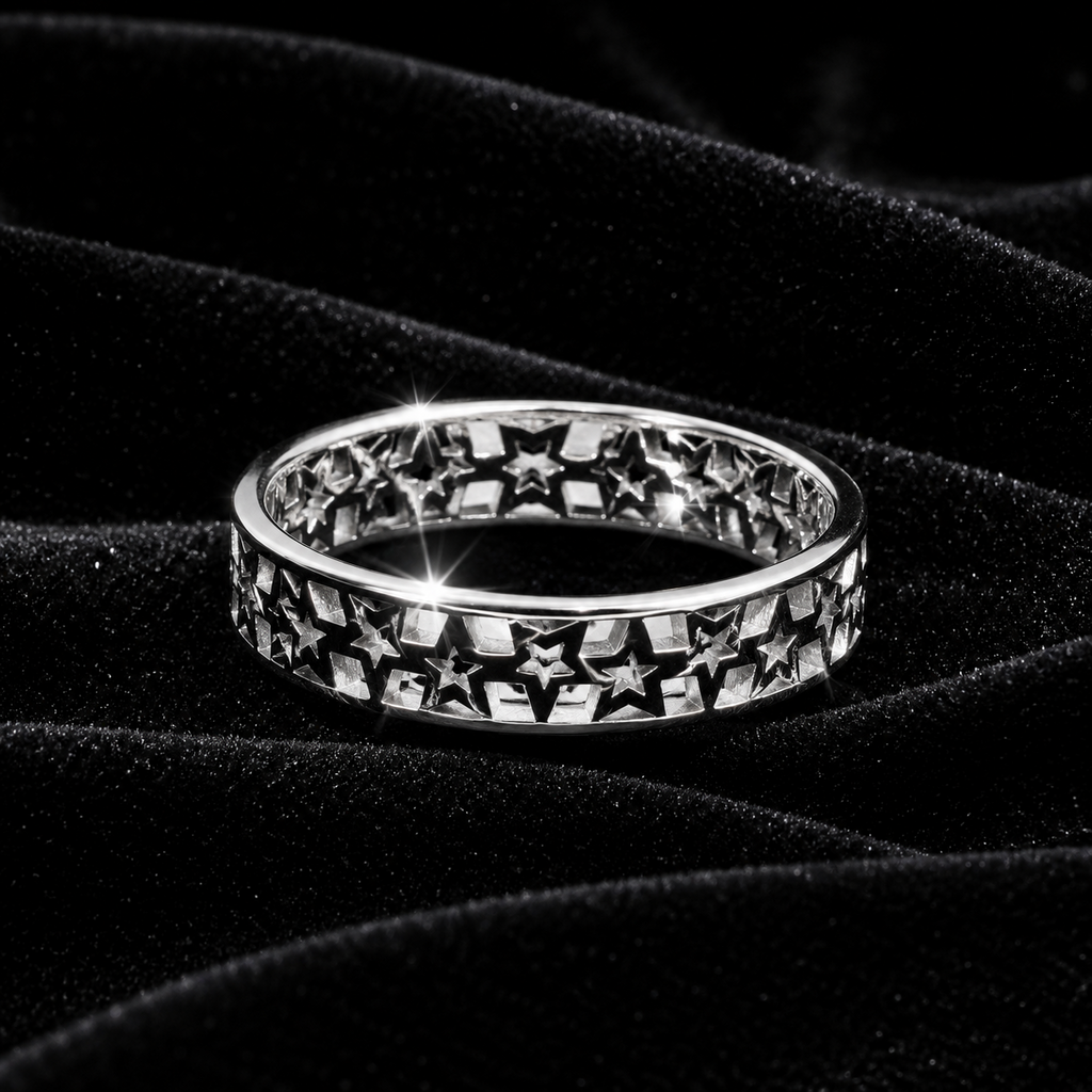 Open Star Band Ring Sterling Silver 925 Hallmarked British Made Size L - R