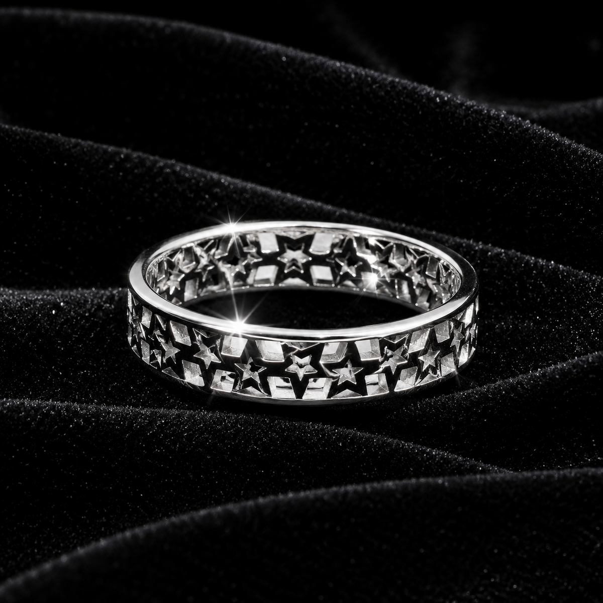 Open Star Band Ring Sterling Silver 925 Hallmarked British Made Size L - R